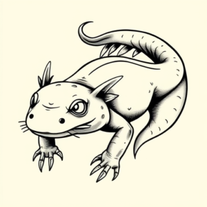 Black & Grey Ink Axolotl Tattoo