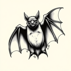 Black & Grey Ink Bat Tattoo