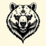 Black & Grey Ink Bear Tattoo