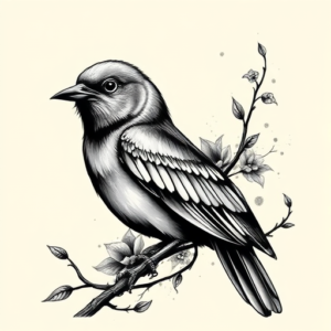 Black & Grey Ink Bird Tattoo