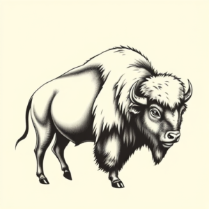 Black & Grey Ink Bison Tattoo