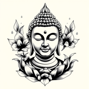 Black & Grey Ink Buddha Tattoo
