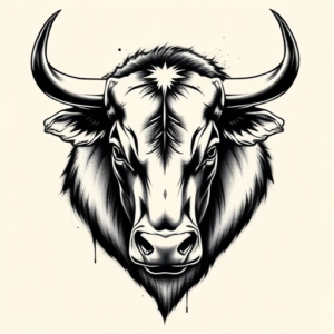 Black & Grey Ink Bull Tattoo
