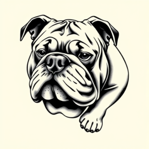 Black & Grey Ink Bulldog Tattoo