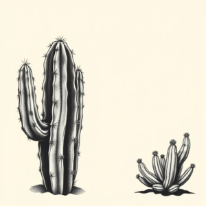 Black & Grey Ink Cactus Tattoo