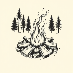 Black & Grey Ink Campfire Tattoo