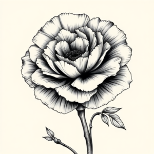 Black & Grey Ink Carnation Tattoo