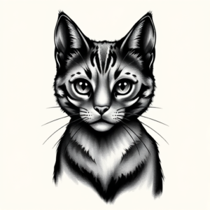 Black & Grey Ink Cat Tattoo