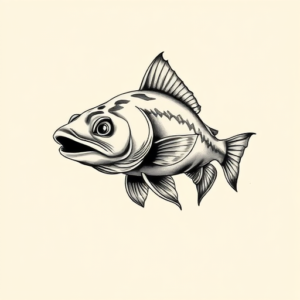 Black & Grey Ink Catfish Tattoo