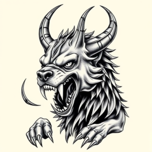 Black & Grey Ink Cerberus Tattoo