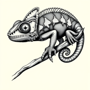 Black & Grey Ink Chameleon Tattoo
