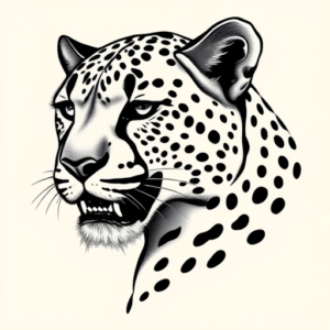 Black & Grey Ink Cheetah Tattoo