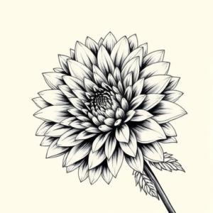 Black & Grey Ink Chrysanthemum Tattoo