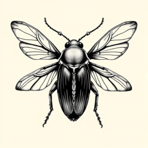 Black & Grey Ink Cicada Tattoo