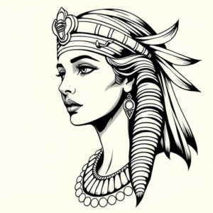 Black & Grey Ink Cleopatra Tattoo