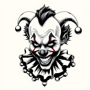 Black & Grey Ink Clown Tattoo