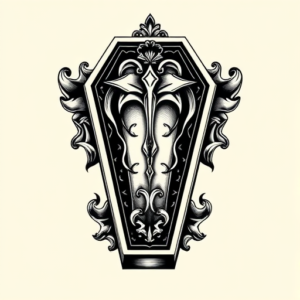 Black & Grey Ink Coffin Tattoo