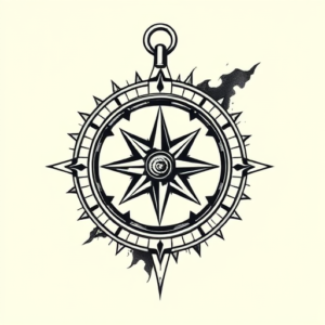 Black & Grey Ink Compass Tattoo