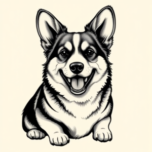Black & Grey Ink Corgi Tattoo