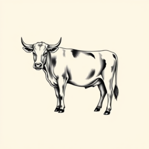 Black & Grey Ink Cow Tattoo