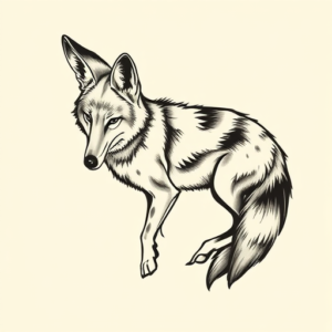 Black & Grey Ink Coyote Tattoo