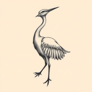 Black & Grey Ink Crane Tattoo