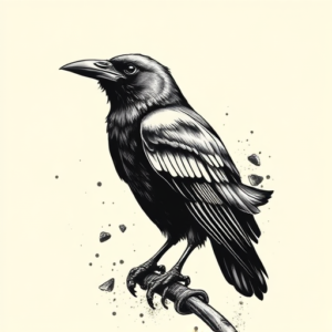 Black & Grey Ink Crow Tattoo