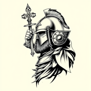 Black & Grey Ink Crusader Tattoo