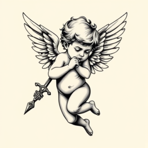 Black & Grey Ink Cupid Tattoo