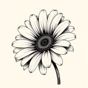 Black & Grey Ink Daisy Tattoo