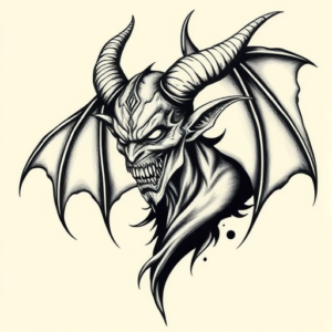 Black & Grey Ink Demon Tattoo