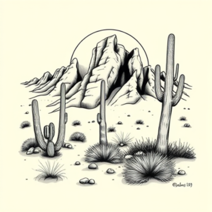 Black & Grey Ink Desert Tattoo