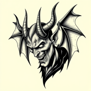 Black & Grey Ink Devil Tattoo
