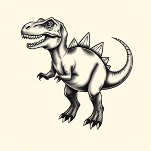 Black & Grey Ink Dinosaur Tattoo