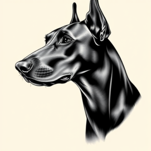 Black & Grey Ink Doberman Tattoo