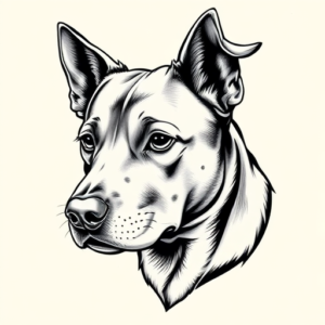 Black & Grey Ink Dog Tattoo