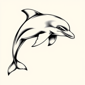 Black & Grey Ink Dolphin Tattoo
