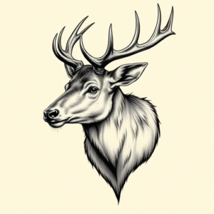 Black & Grey Ink Elk Tattoo