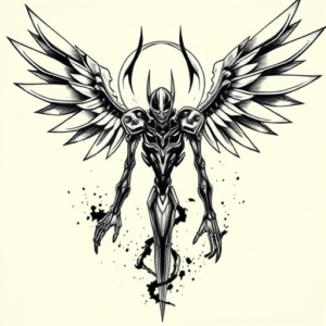 Black & Grey Ink Evangelion Tattoo