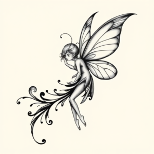 Black & Grey Ink Fairy Tattoo