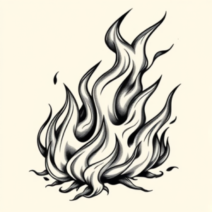 Black & Grey Ink Fire Tattoo