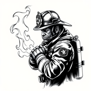 Black & Grey Ink Firefighter Tattoo