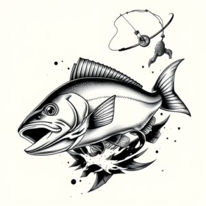 Black & Grey Ink Fishing Tattoo