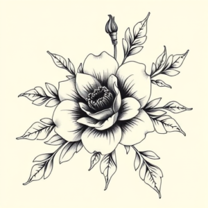 Black & Grey Ink Floral Tattoo