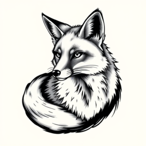 Black & Grey Ink Fox Tattoo