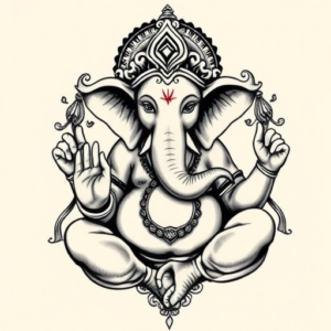 Black & Grey Ink Ganesha Tattoo