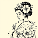 Black & Grey Ink Geisha Tattoo