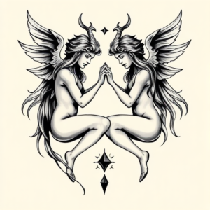 Black & Grey Ink Gemini Tattoo