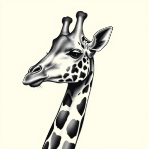 Black & Grey Ink Giraffe Tattoo