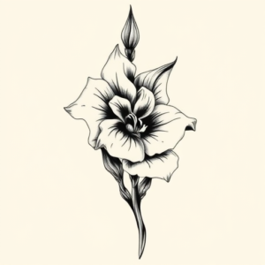 Black & Grey Ink Gladiolus Tattoo